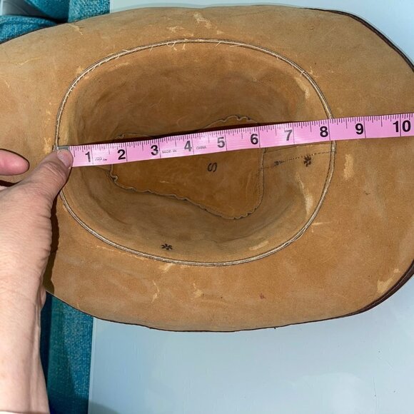 Handmade Vintage Mens Cowboy Hat Stamped Leather Size Small Western Brown Suede - Picture 8 of 13